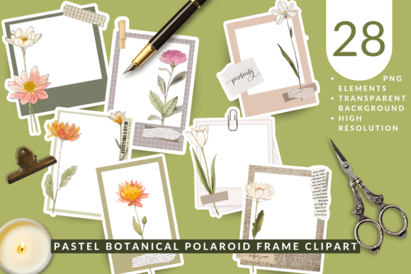 Pastel Botanical Polaroid Frame Clipart