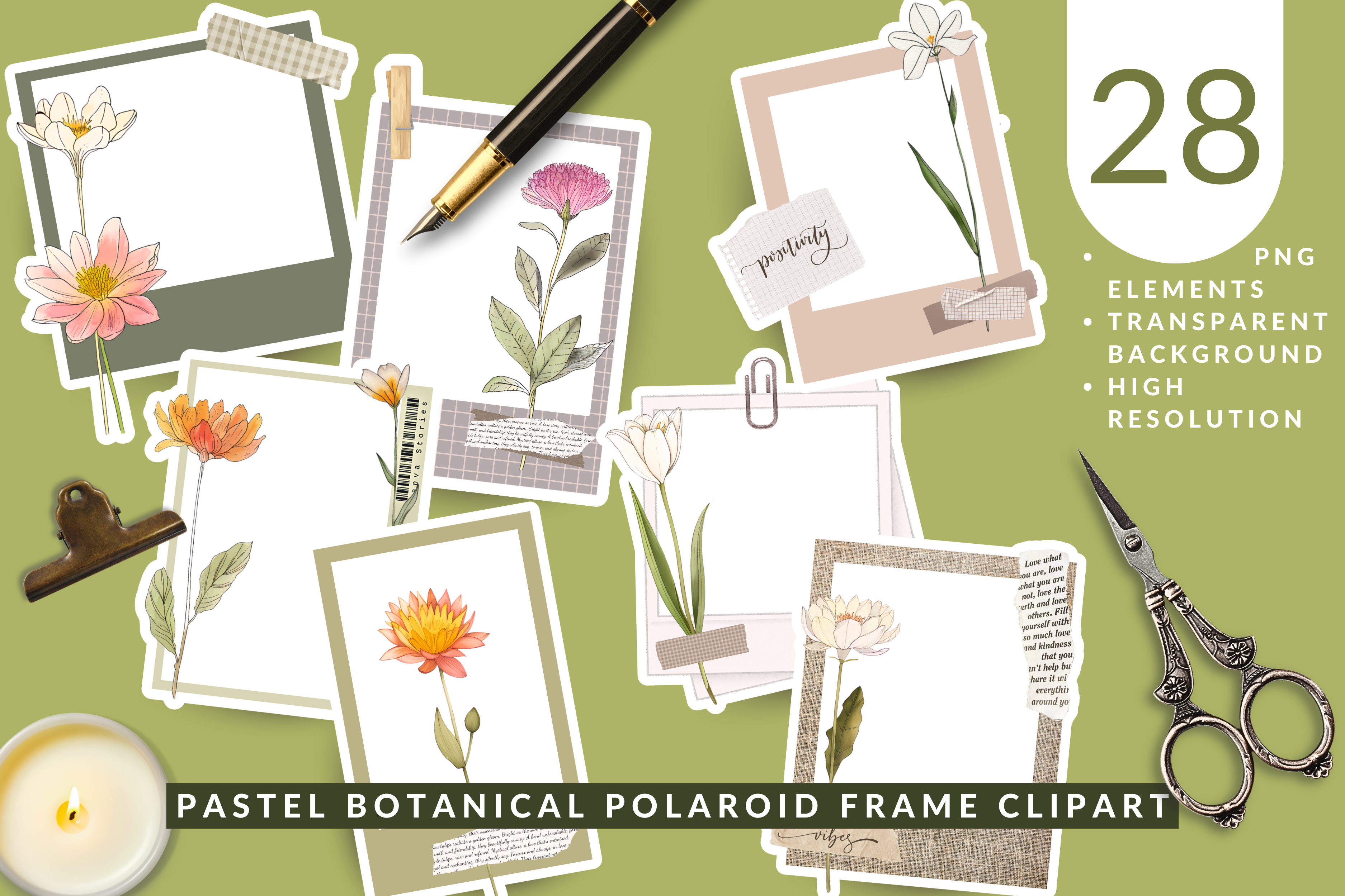 Pastel Botanical Polaroid Frame Clipart
