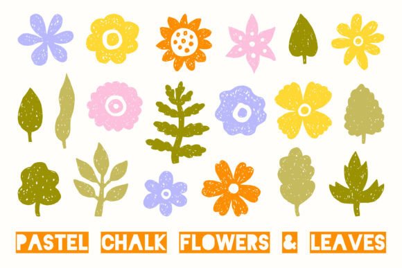 Pastel Chalk Flowers Leaves PNG Clipart