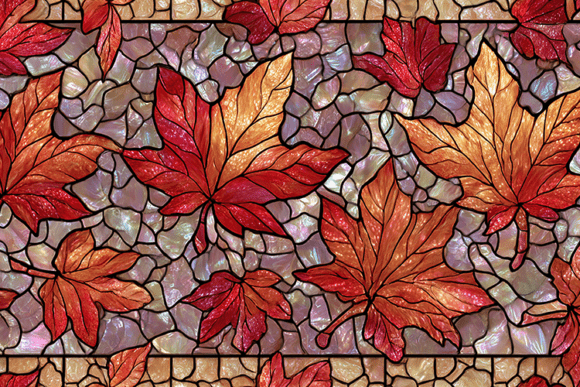 Red Autumn Leaves Stained Glass Pattern