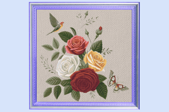 Romantic Floral Rose Bouquet Cross Stitc