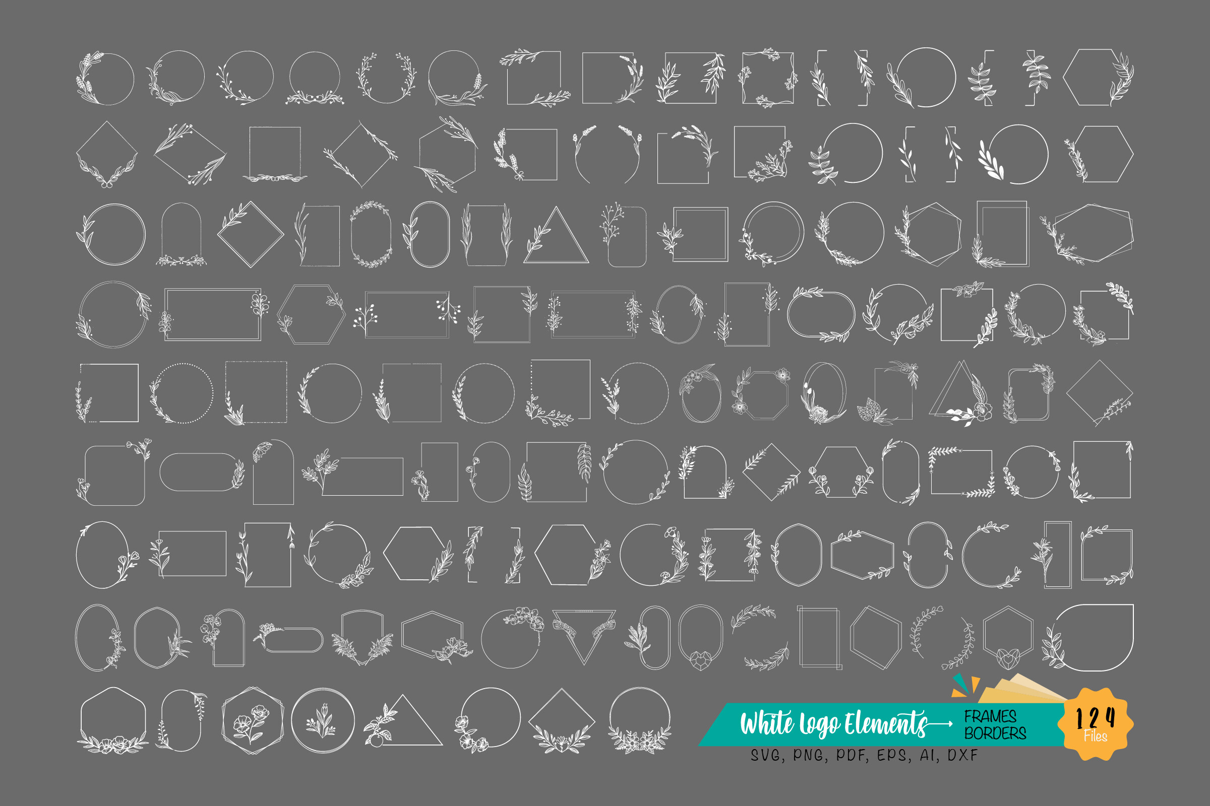 124 White Logo Elements, Frames, Borders
