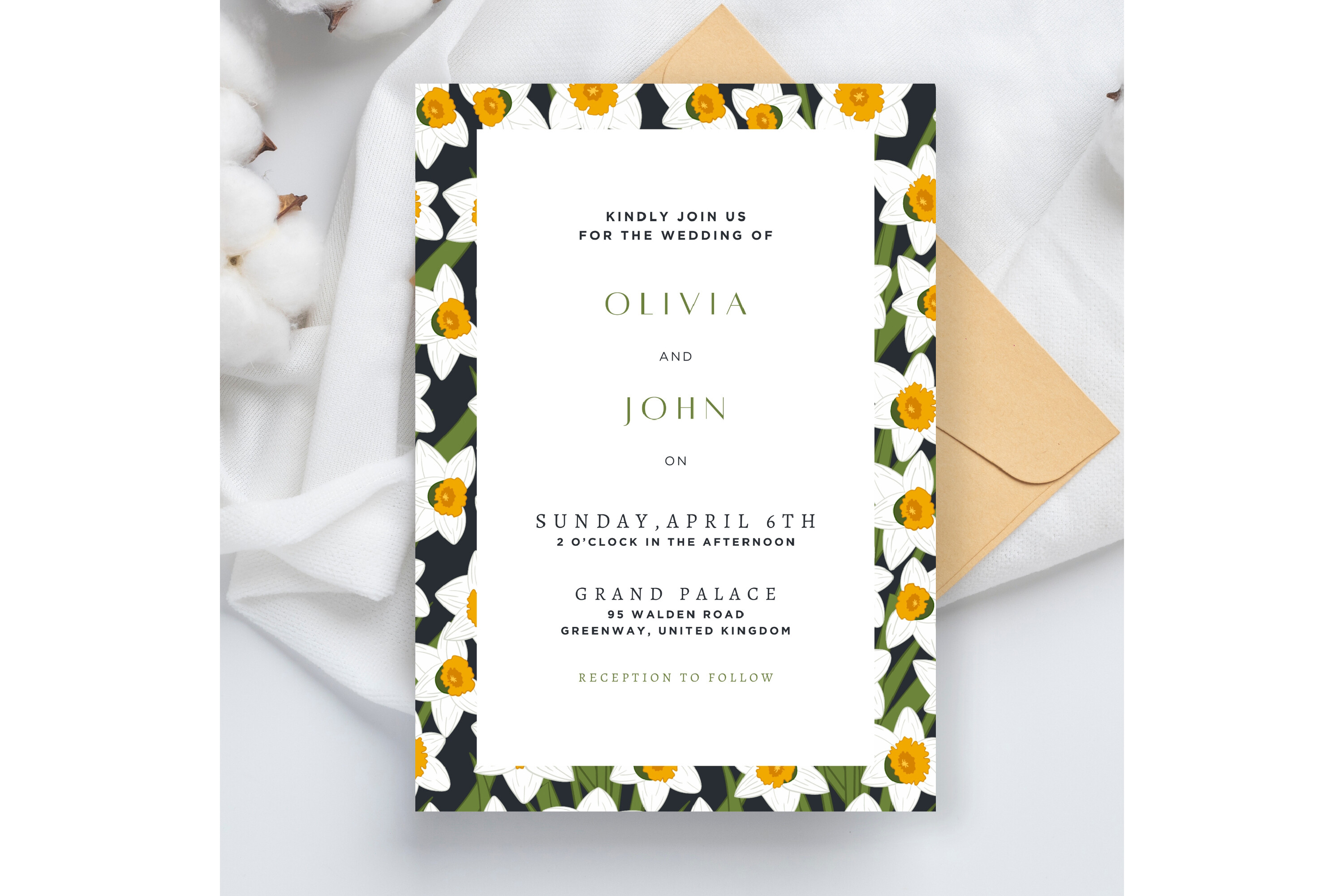 Daffodil Flower Wedding Invitation