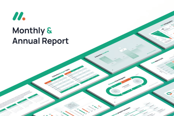 Preview of Monthly and Annual Report Powerpoint business report presentation template
