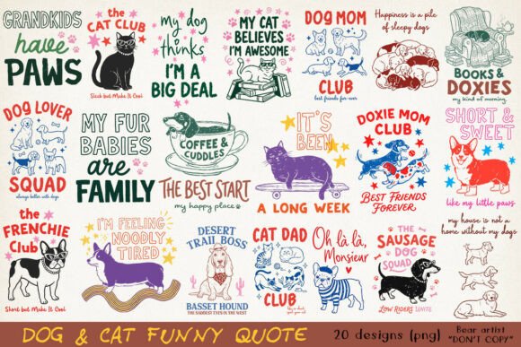 Whimsical dog mom and cat mom SVG bundle with pet lover designs