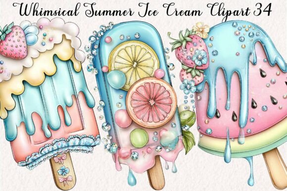 Whimsical Summer Ice Cream Clipart Graphic Illustrations By Print Magic