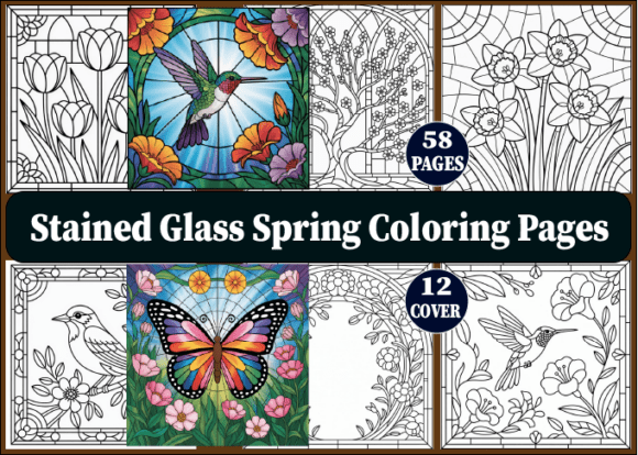 Preview of 58 Stained Glass Spring Coloring Pages adult coloring pages