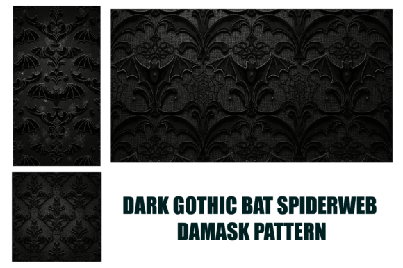 Dark Gothic Bat Spiderweb Damask Pattern