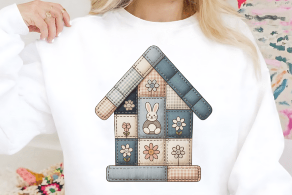 Easter Bunny Patchwork House PNG