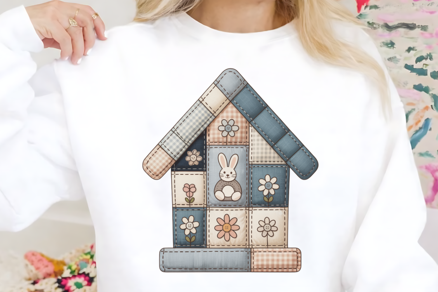 Easter Bunny Patchwork House PNG