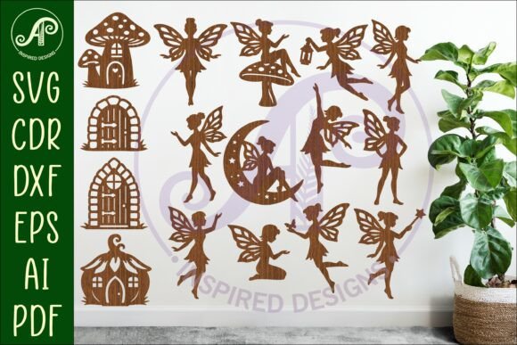 Fairies and Houses Silhouettes Bundle 16 Cięcie Laserowe Przez apinspireddesigns