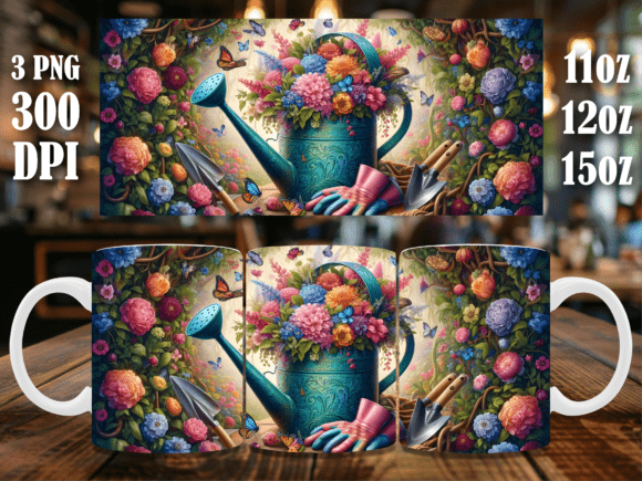 Floral Watering Can Butterfly Mug Wrap Graphics