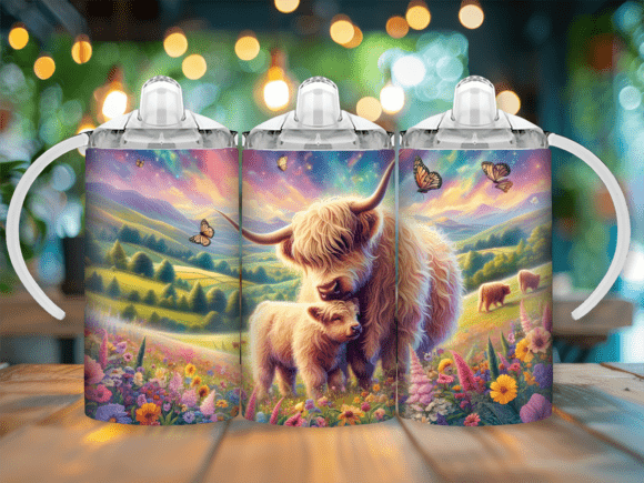 Highland Cow Sippy Cup Kids Tumbler PNG