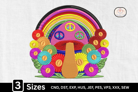 Hippie Rainbow Peace Sign Mushroom Bohémien Design de Broderie Par Embroidery Craft