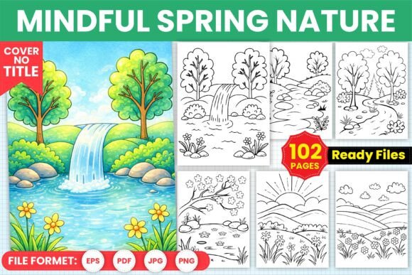 Mindful Spring Nature Coloring Book Page
