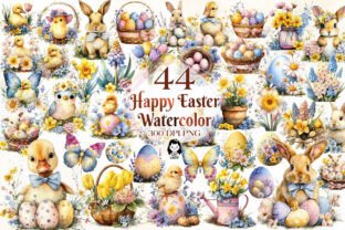 Watercolor Happy Easter Day Clipart Graphic by Cat Lady · Creative Fabrica