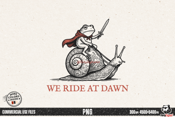 We Ride at Dawn Funny Frog Riding Snail Gráfico Diseños de Camisetas Por FlirtyDigitalArt