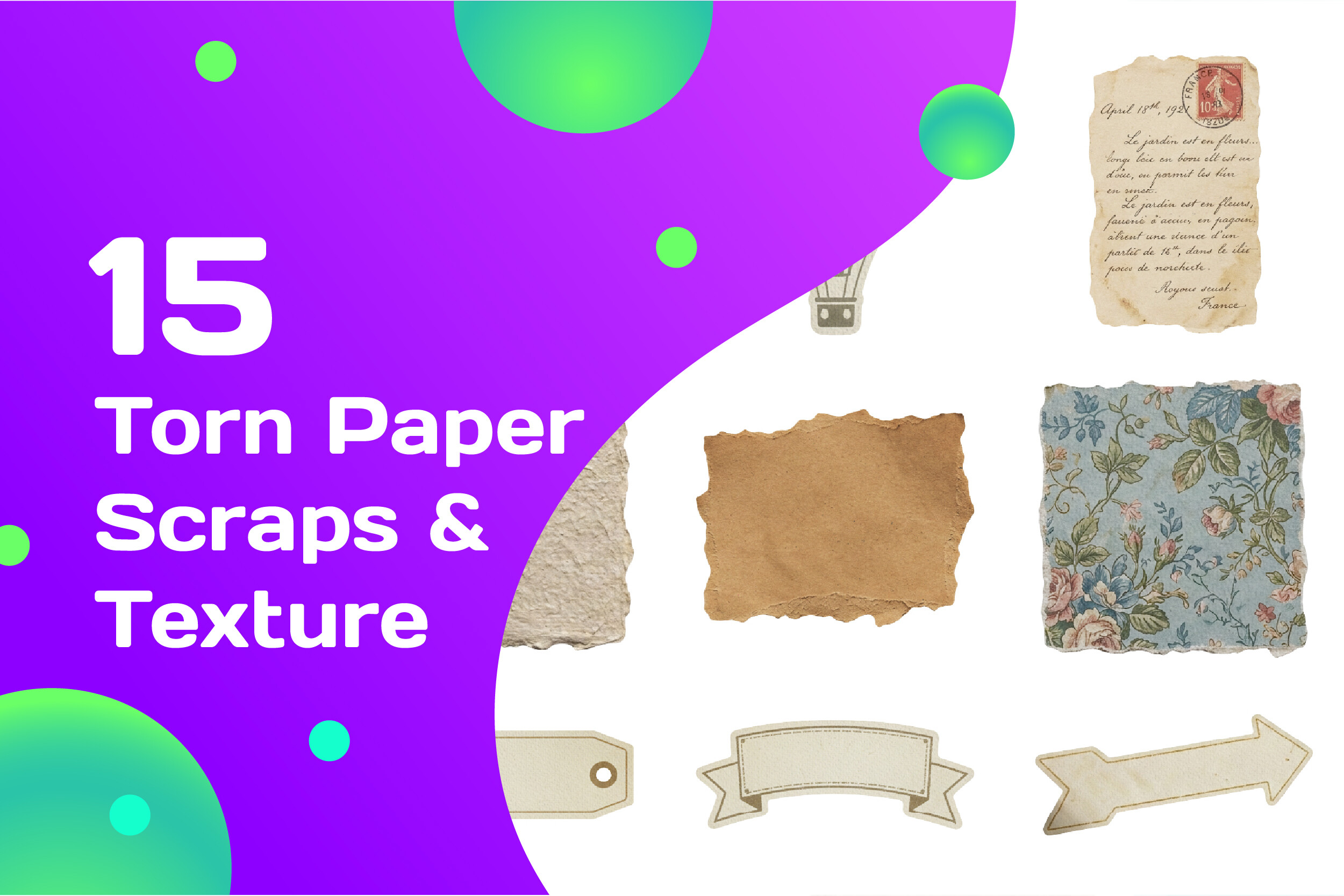 15 Torn Paper Scraps & Texture PNGs