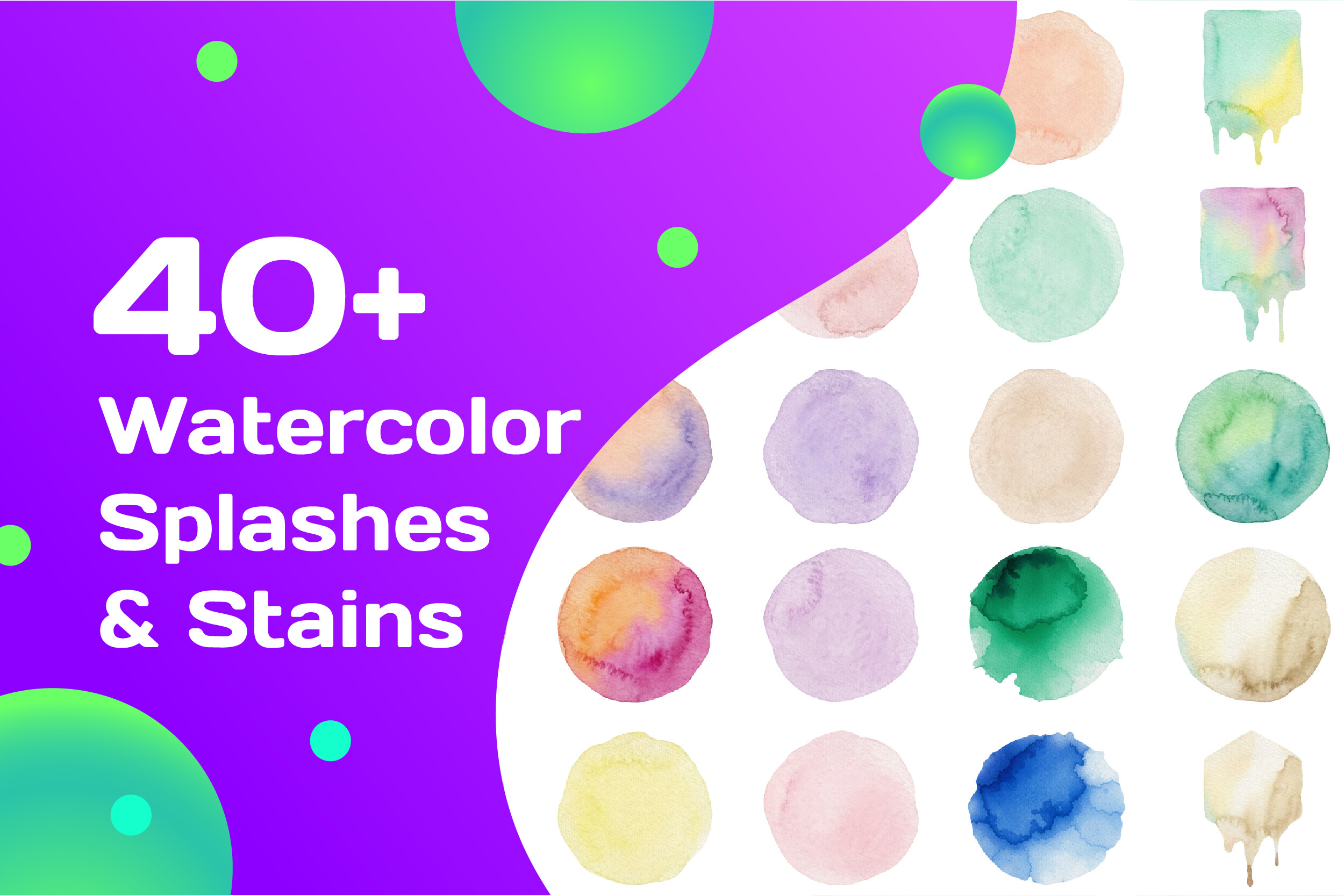 43 Watercolor Splashes & Stains PNG