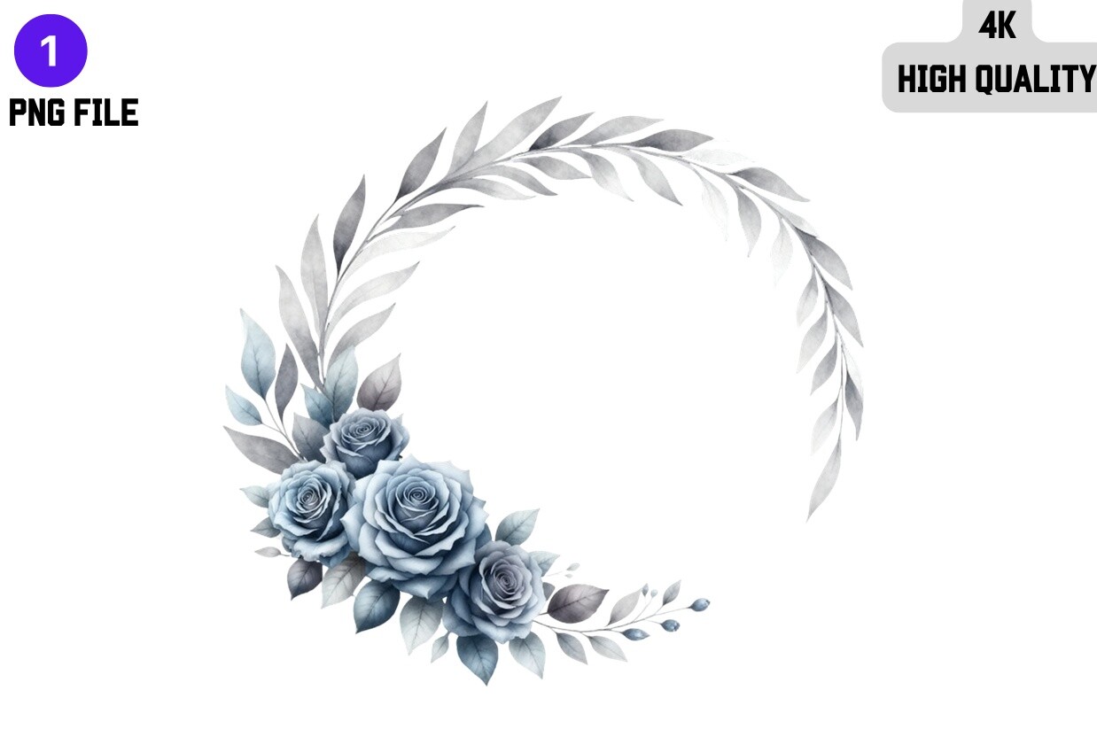 Blue Rose Wreath Clipart PNG