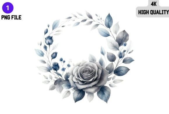 Blue Rose Wreath Watercolor PNG Clipart