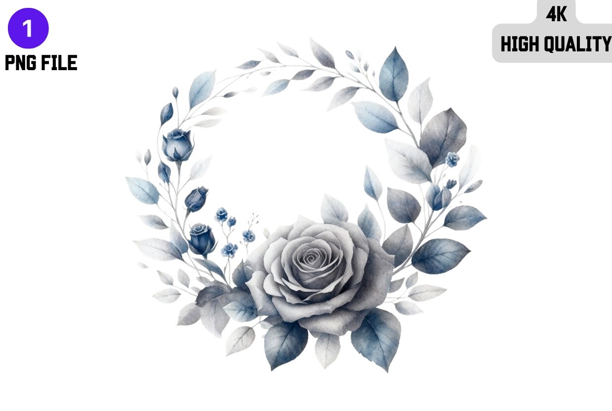 Blue Rose Wreath Watercolor PNG Clipart