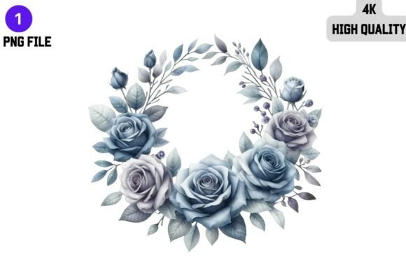 Blue Roses Wreath PNG Sublimation
