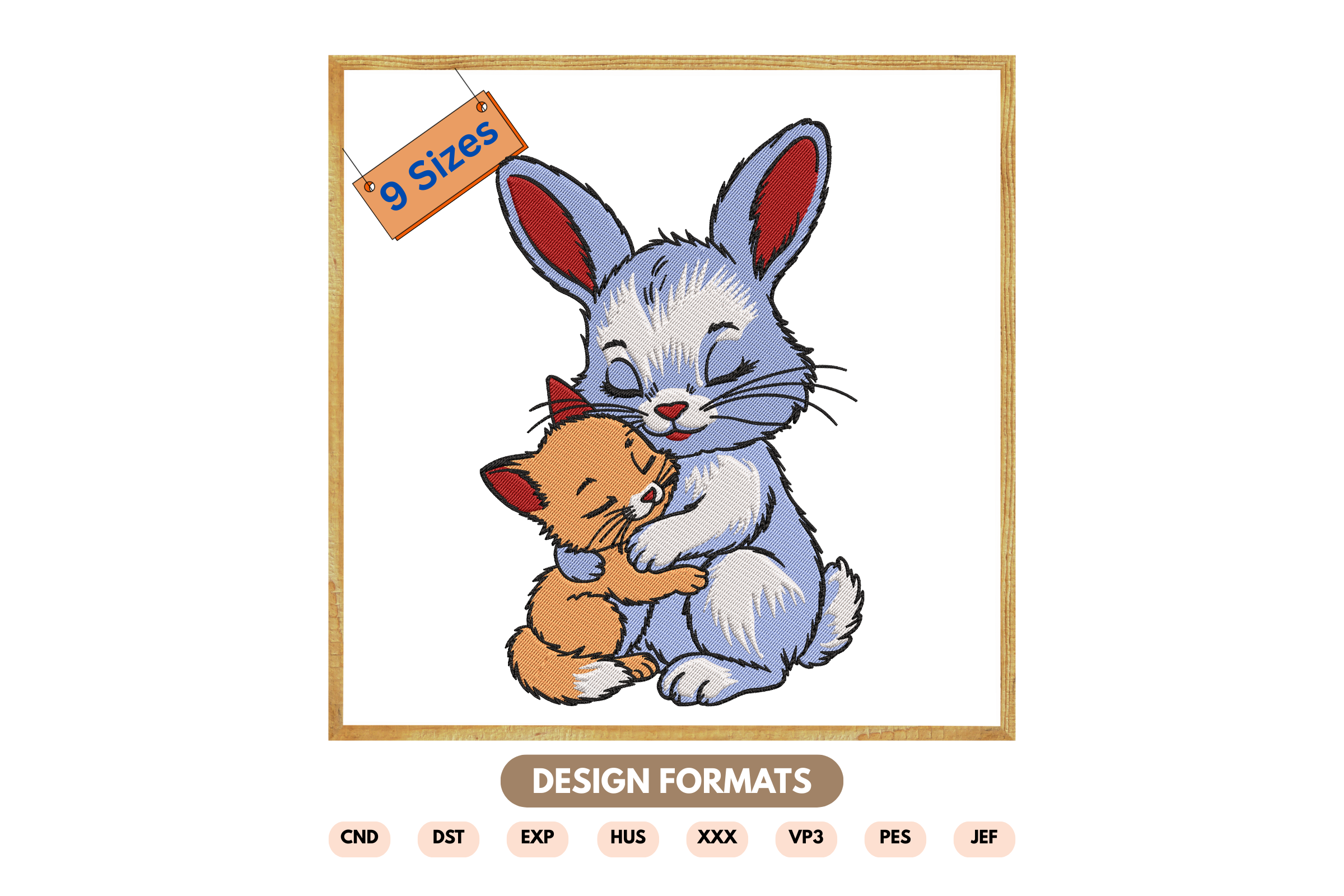 Bunny Hugging Fox Embroidery Design