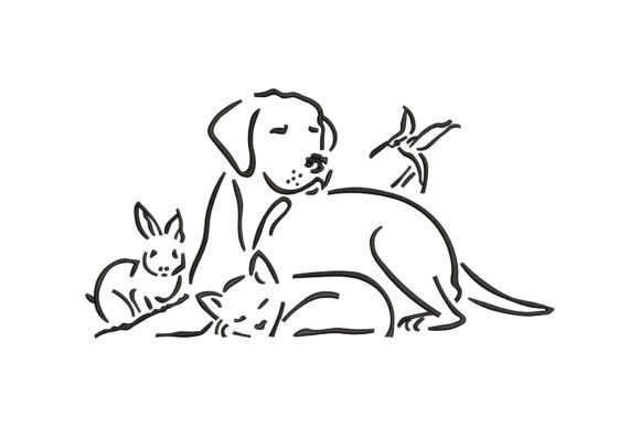 Dog Cat Rabbit and Hummingbird