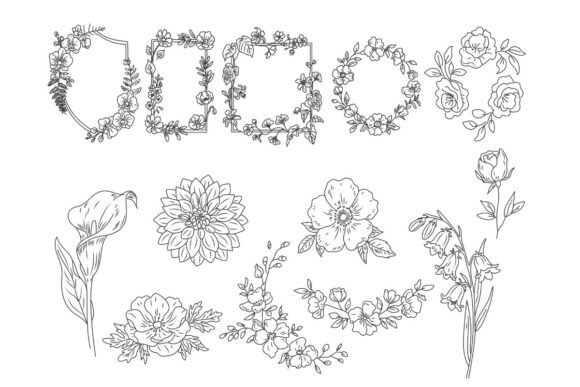Floral Line Art Bundle – Flower Elements