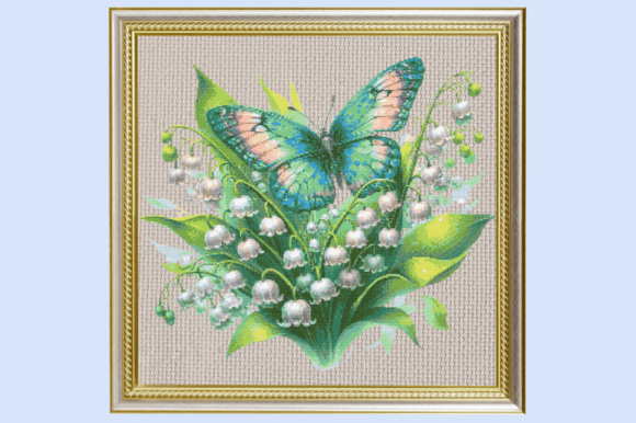 Realistic Teal Butterfly & Lily of the V