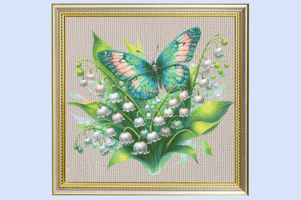 Realistic Teal Butterfly & Lily of the V