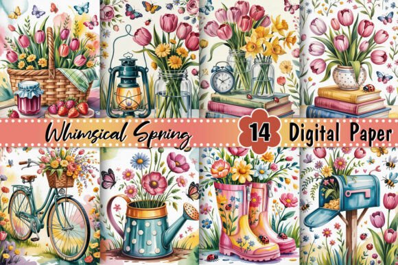Whimsical Spring Digital Paper Graphic by Artistic Garden · Creative ...