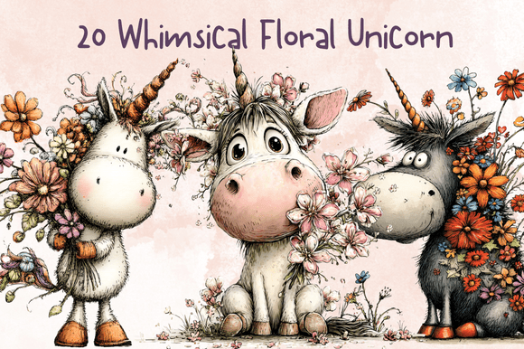 Whimsical Spring Floral Unicorn Clipart Graphic AI Generated By giraffecreativestudio