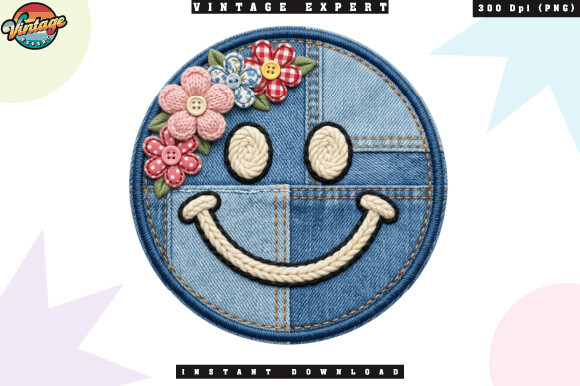 Blue Denim Happy Face Crochet Yarn PNG