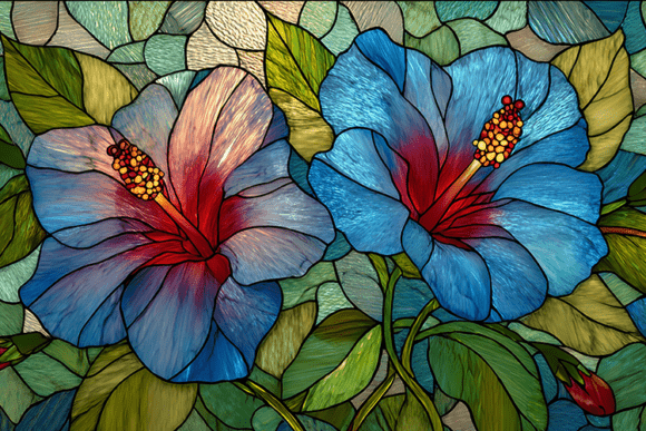 Blue Stained Glass Floral Artwork