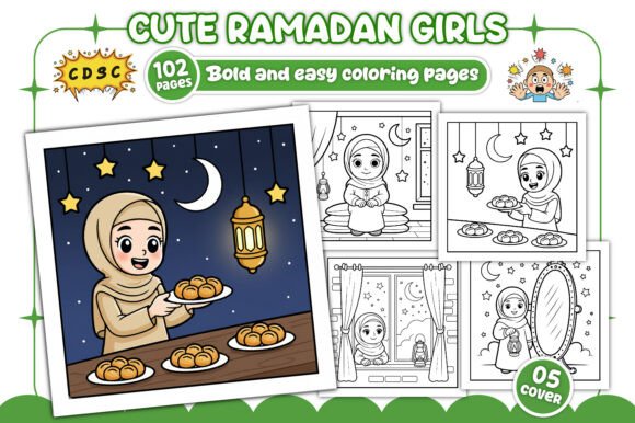 Cute Girls Ramadan Coloring Pages