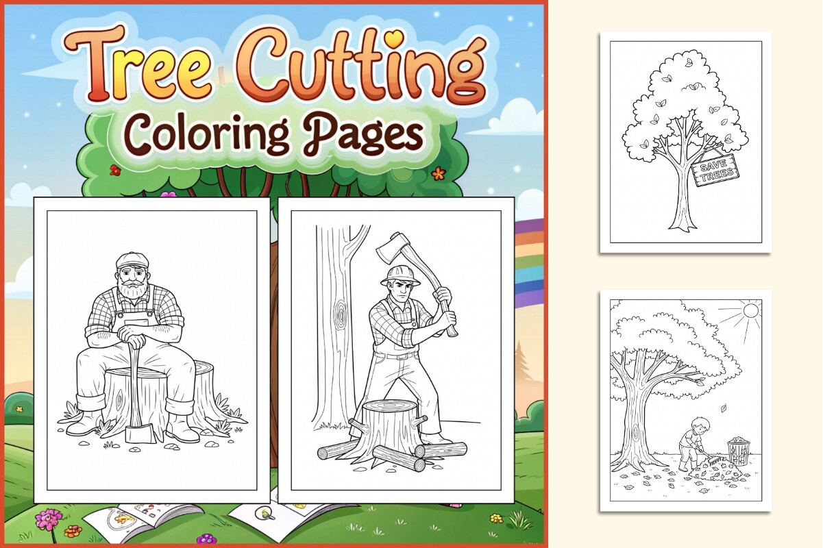 Earth Day Tree Cutting Coloring Pages