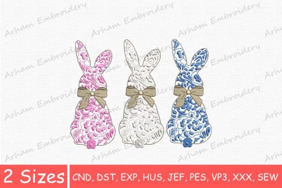 Floral Easter Rabbit Trio with Bows