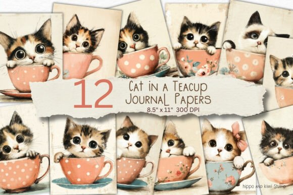 Kawaii Cat in a Teacup Journal Papers