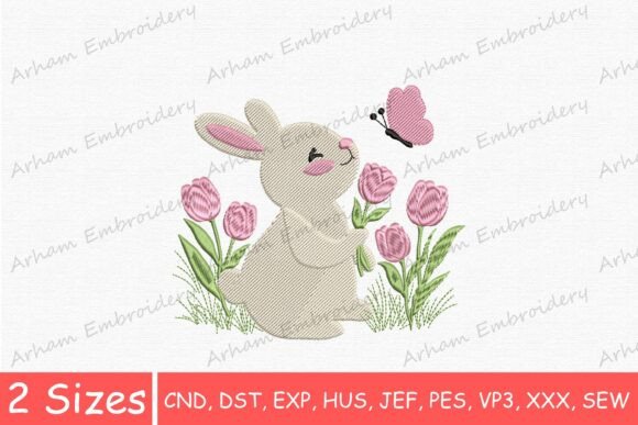 Rabbit with Tulips and Butterfly