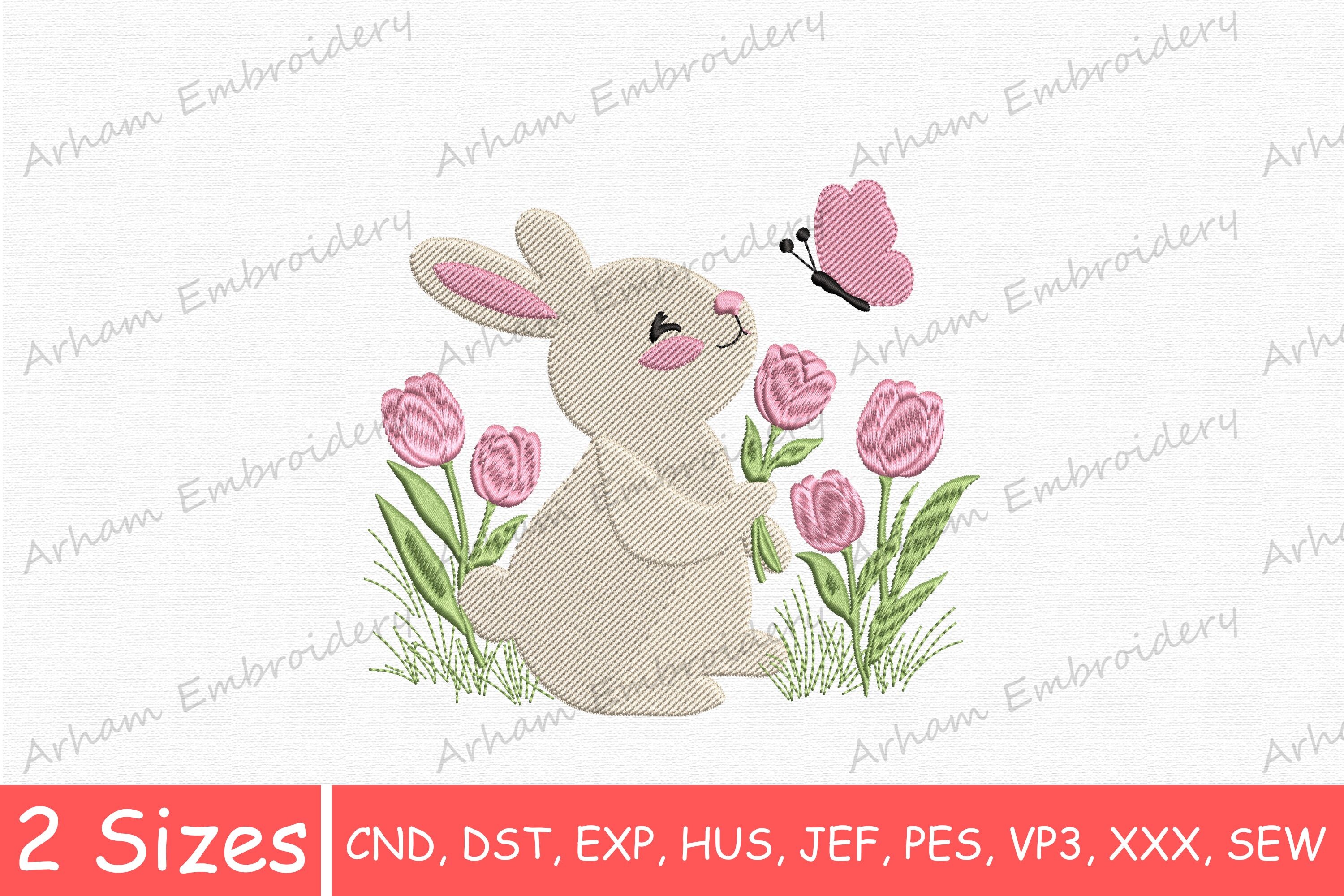 Rabbit with Tulips and Butterfly