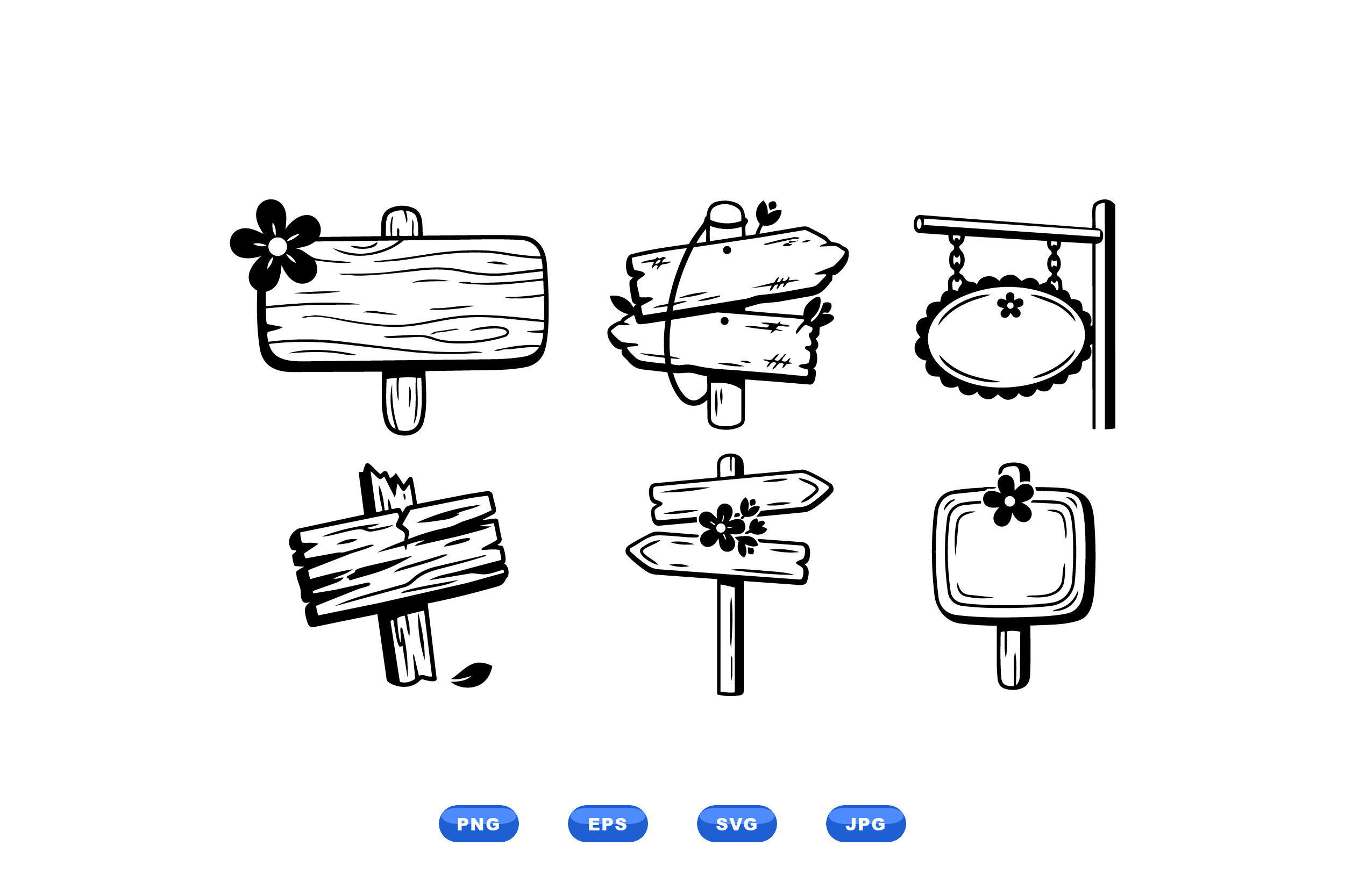 Rustic Wood Sign Clipart Set