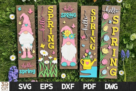 Spring Vertical Sign Bundle SVG Corte con Láser Por Laser Cut Creations