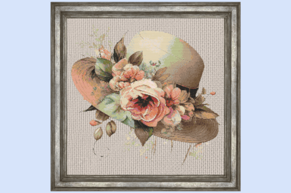 Vintage Floral Hat Watercolor Cross Stit