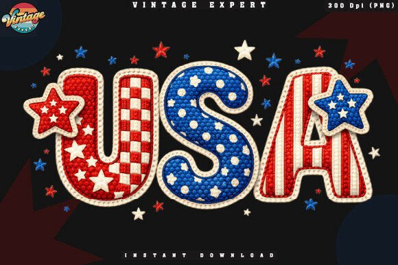 4th of July USA Crochet Yarn Faux PNG