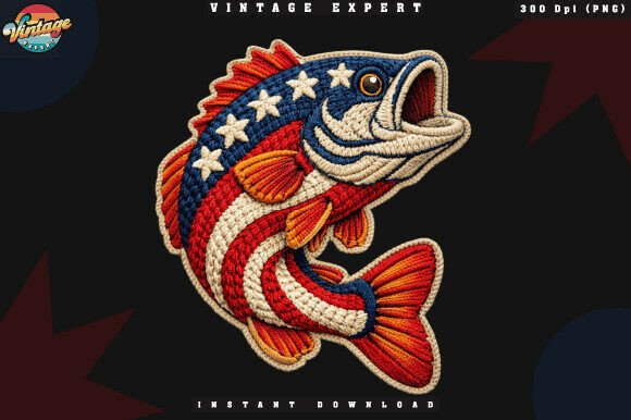 American Flag Fish Crochet Yarn Faux PNG
