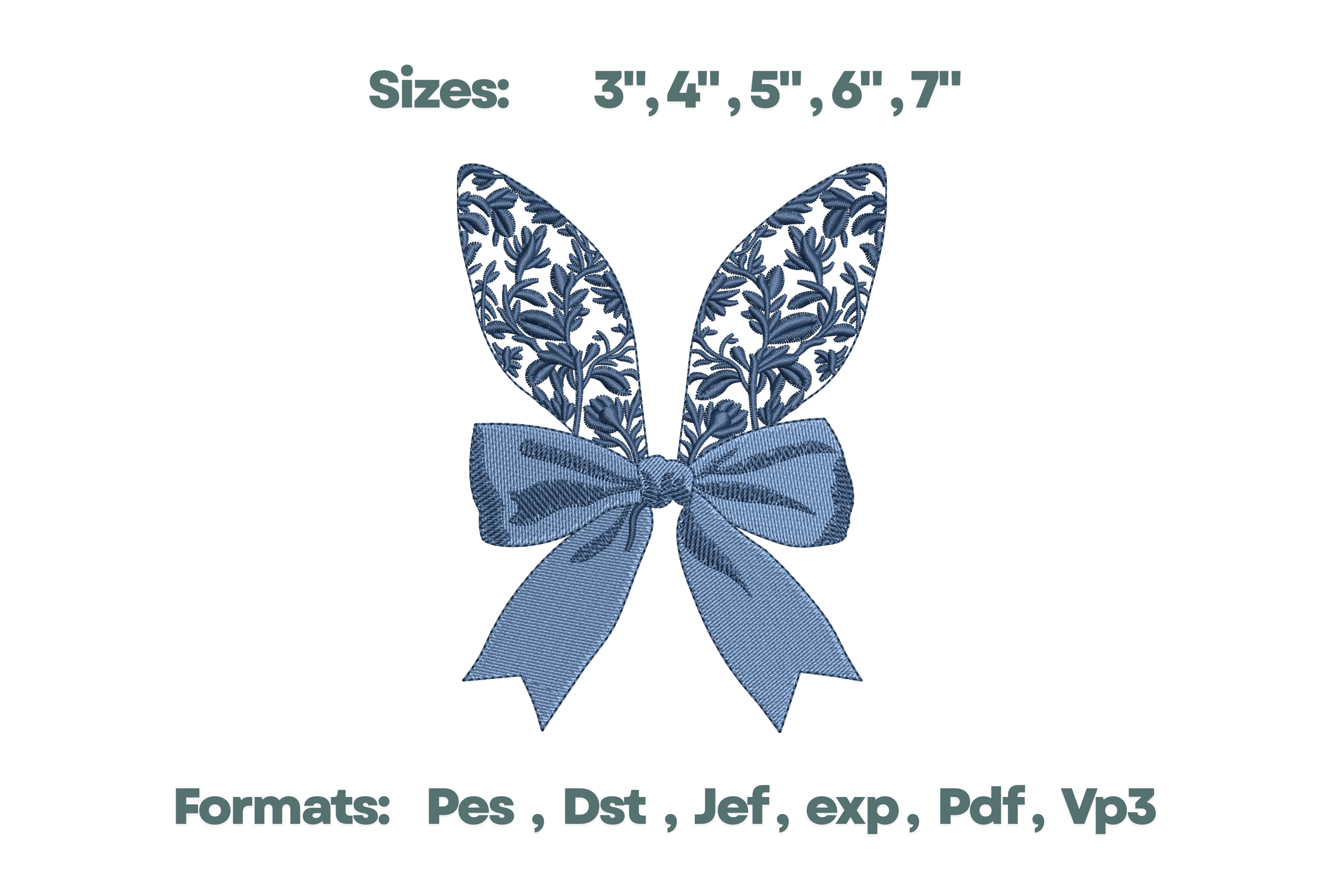 Blue Lace Bunny Ears Embroidery Art