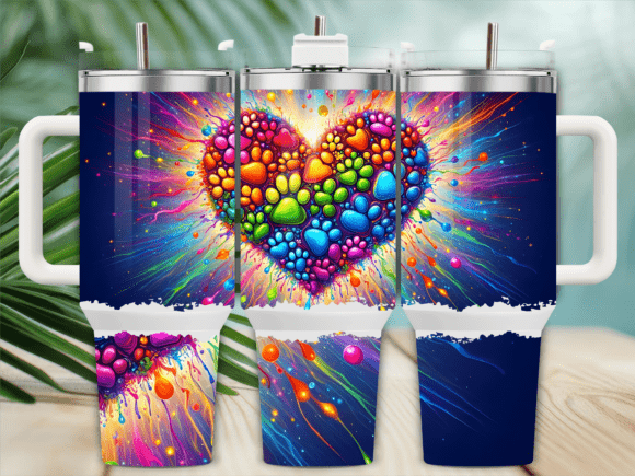 Colorful Heart Paw Paint 40oz Tumbler