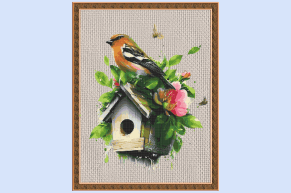 Colorful Songbird on Birdhouse Watercolo